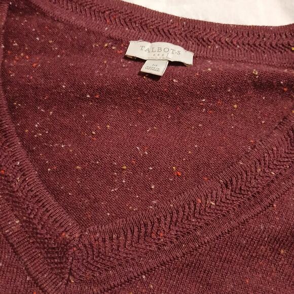 Talbots Med Maroon Multicolor Flecked V-Neck Sweater Cotton Blend Lightweight - Picture 9 of 16